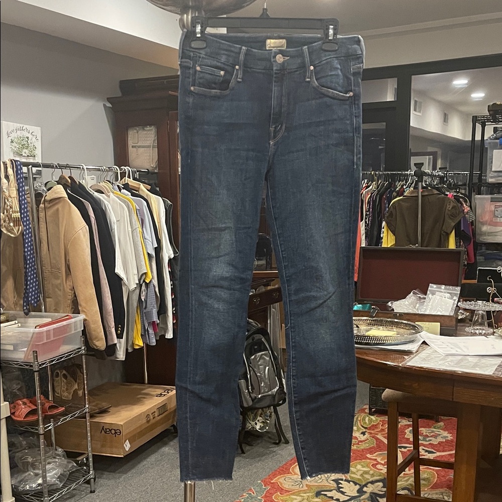 MOTHER Looker Mid Rise Ankle Fray 28 Girl Crush Normcore dark Wash